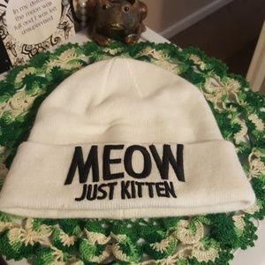 Meow Just Kitten White Beanie